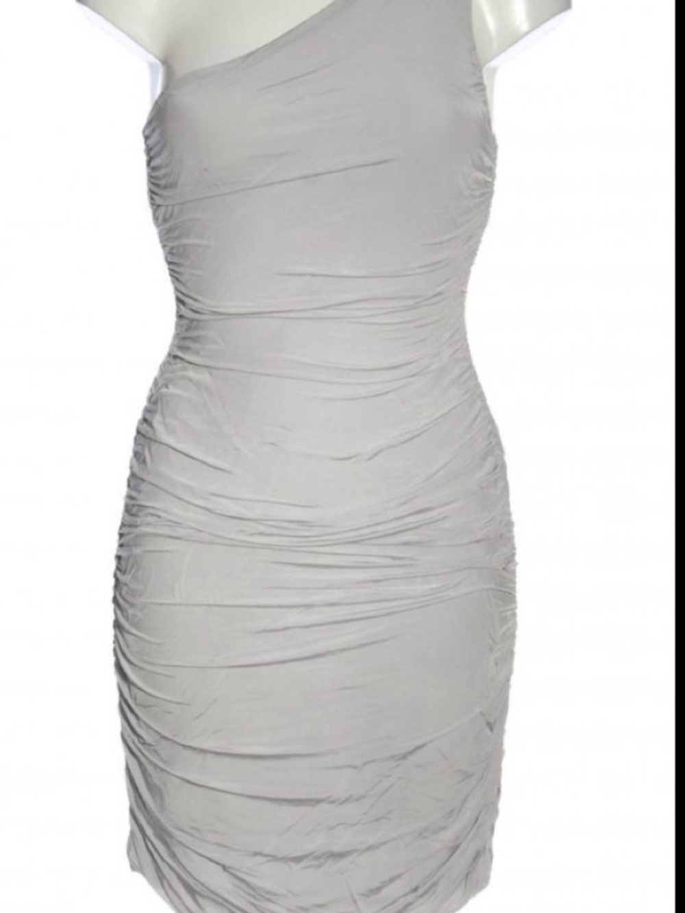 H&M One-Shoulder Ruched Bodycon Dress in Light Gray